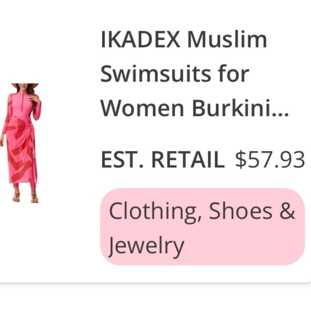 Large Burkini Modest Swimsuit Women 4 Piece Set Pink Red Excellent Geometric - Picture 2 of 16